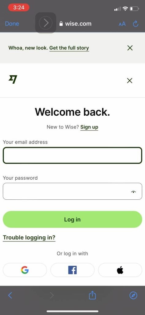 Wise dashboard after login