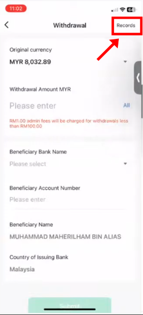 cara withdraw M+ Global step by step