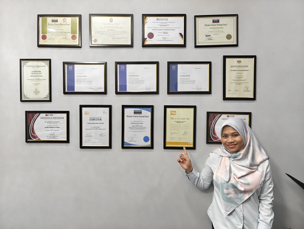 Financial planner office with client testimonials